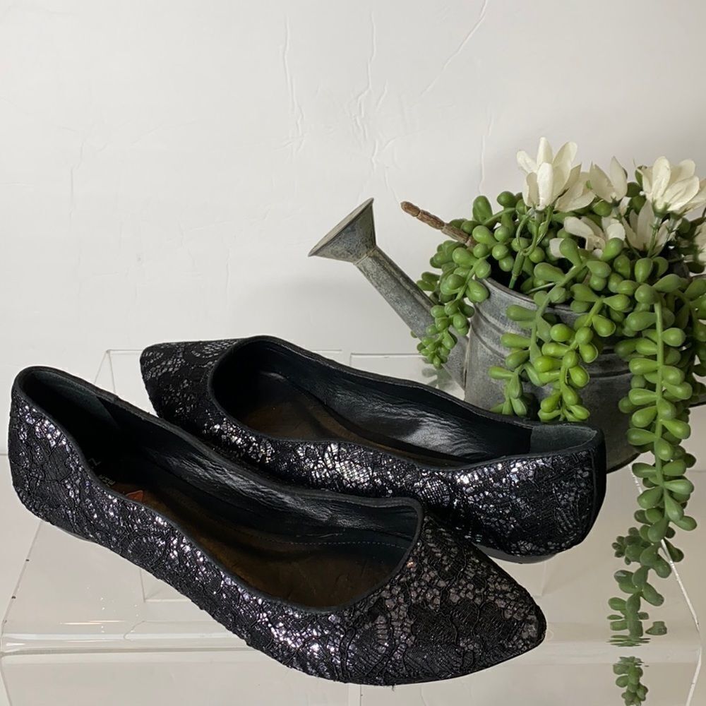 SCHUTZ Metallic‎ Lace Ballerina Flats Black Size 7
